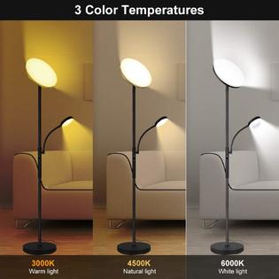 Dimunt Floor Lamp - LED Floor Lamps for Living Room Bright Lighting, 27W/2000LM Main Light and 7W/350LM Side Reading Lamp, Adjustable