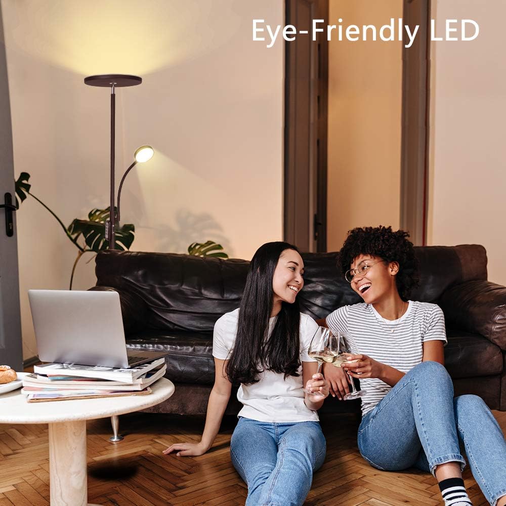 Led Floor Lamp Soarz Torchiere With Adjustable Reading 2000lumen Main Light And 400lumens Side Led Floor Lamp Soarz Torchiere, Soarz Torchiere Floor Lamp With Adjustable Reading