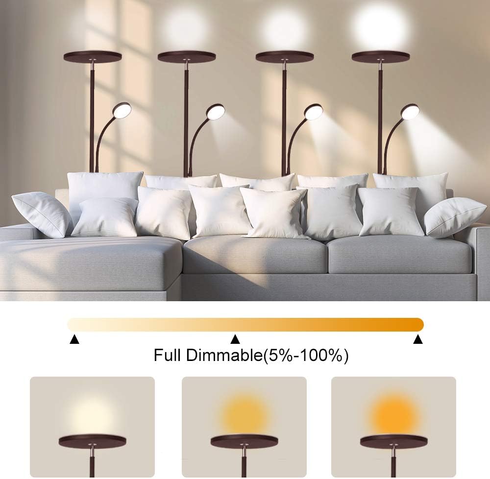 Led Floor Lamp Soarz Torchiere With Adjustable Reading 2000lumen Main Light And 400lumens Side Led Floor Lamp Soarz Torchiere, Soarz Torchiere Floor Lamp With Adjustable Reading