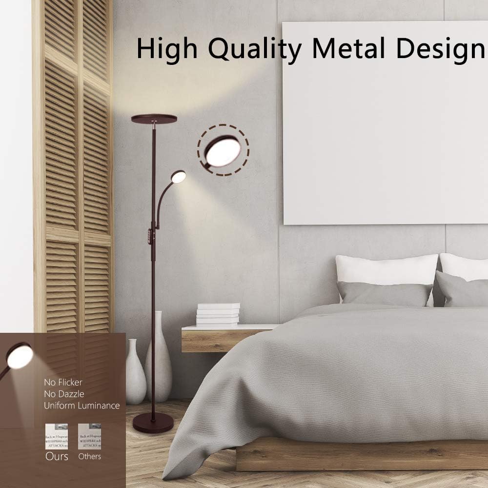 Led Floor Lamp Soarz Torchiere With Adjustable Reading 2000lumen Main Light And 400lumens Side Led Floor Lamp Soarz Torchiere, Soarz Torchiere Floor Lamp With Adjustable Reading