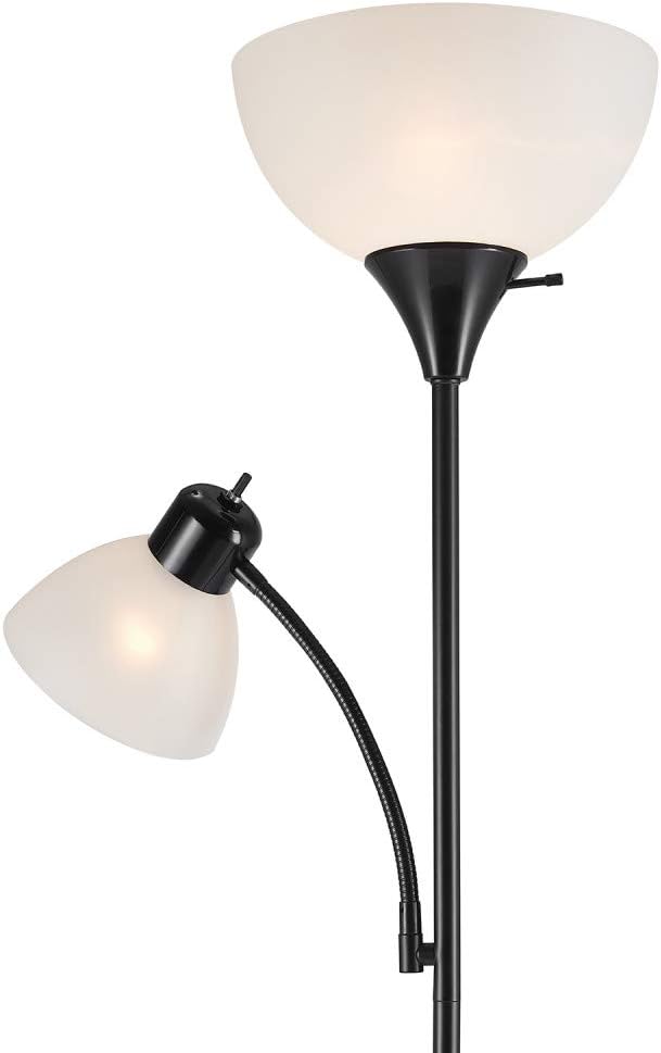 Globe Electric 67135 Delilah 72 Torchiere Adjustable Reading Light Matte Black Frosted Plastic Shade 3 Step Floor Lamp Socket Rotary Globe Electric 67135 Delilah 72, Torchiere Floor Lamp Shade Replacement Plastic
