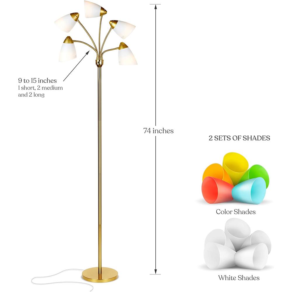 Brightech Medusa LED Floor Lamp - Multi Head Adjustable Tall Pole Standing Reading Lamp for Living Room, Bedroom, Kids Room - Includes LE