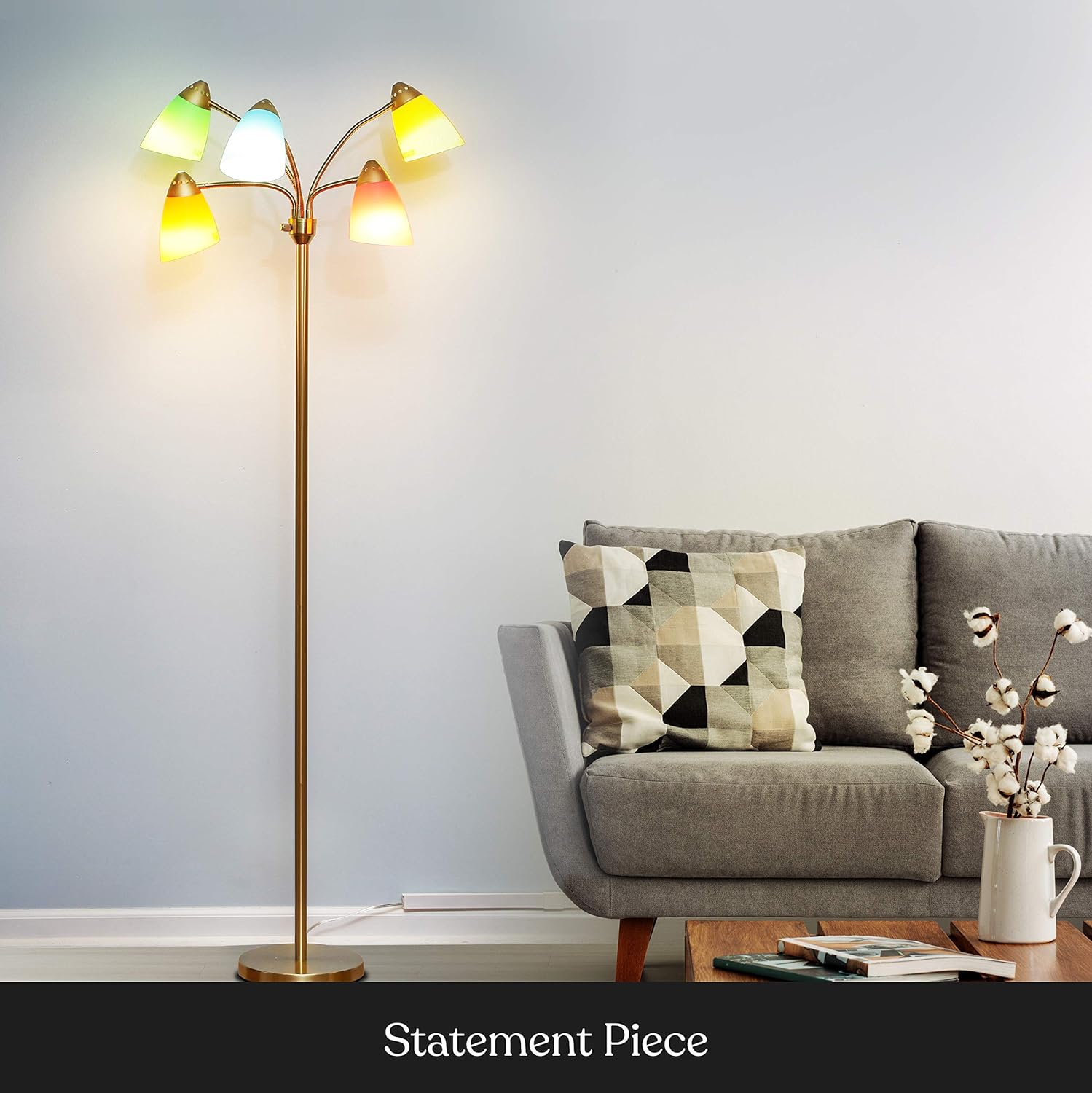 Brightech Medusa LED Floor Lamp - Multi Head Adjustable Tall Pole Standing Reading Lamp for Living Room, Bedroom, Kids Room - Includes LE