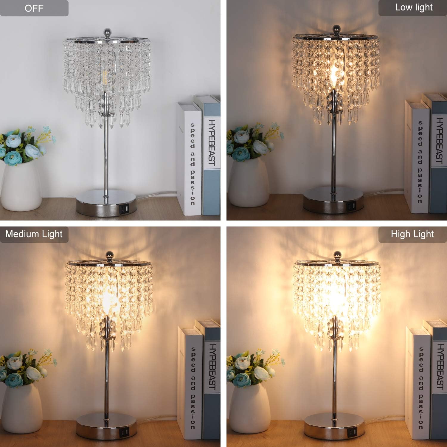 Seaside Village Touch Control Crystal, Touch Control Crystal Table Lamp With Usb Port
