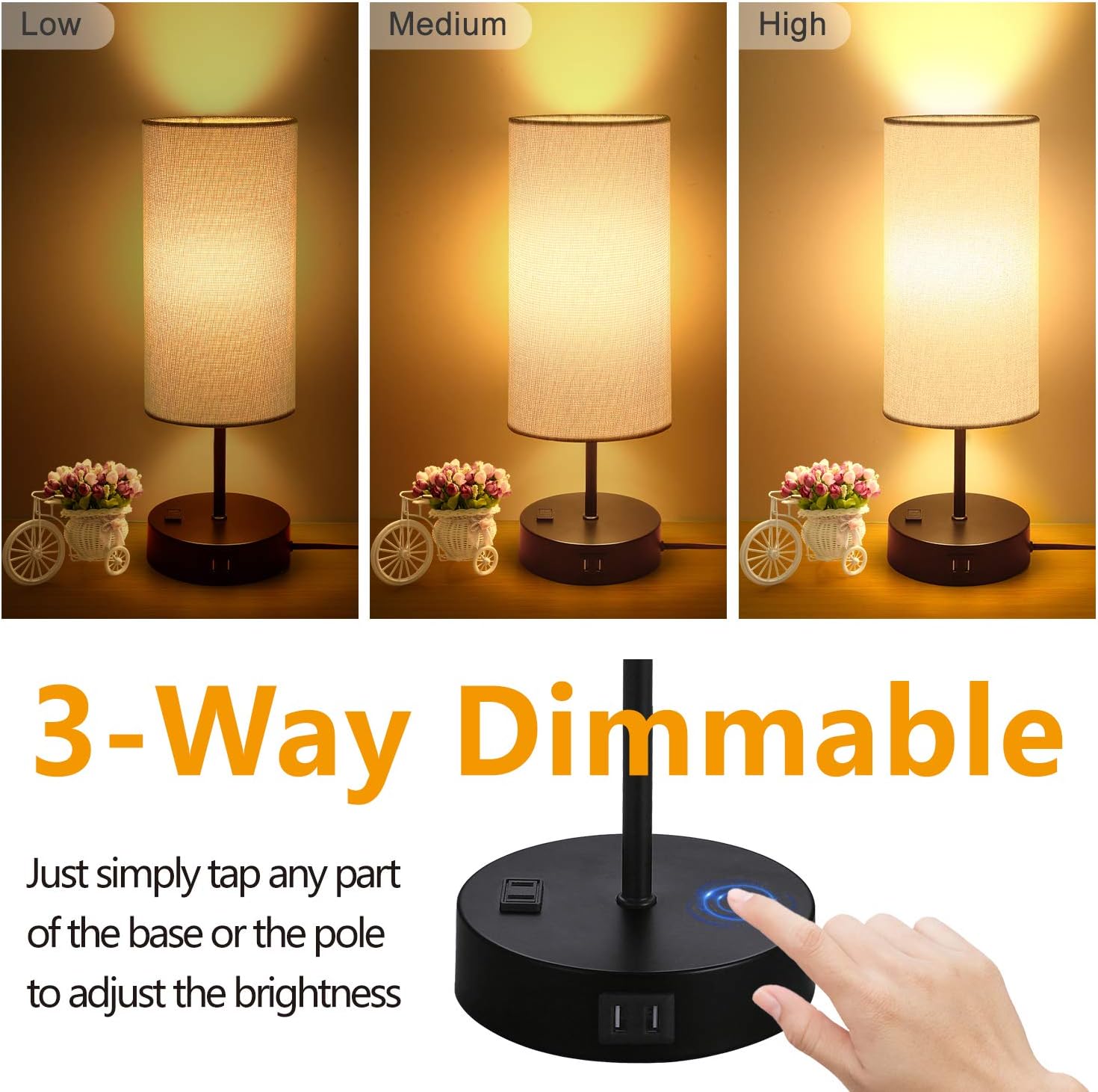 Bosceos Set Of 2 Touch Control Bedside Table Lamp 3 Way Dimmable Nightstand Lamps With Usb Charging Ports Touch Control Bedside Table Lamp, Are All Lamps 3 Way