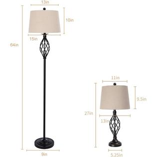 Maxax Lamp Set 3 Piece Modern Table Lamps And Floor With Oatmeal Fabric Shade For Living Room Bedroom Dining Black Fin Maxax Lamp Set 3 Piece Modern Table, Floor And Table Lamp Sets Contemporary