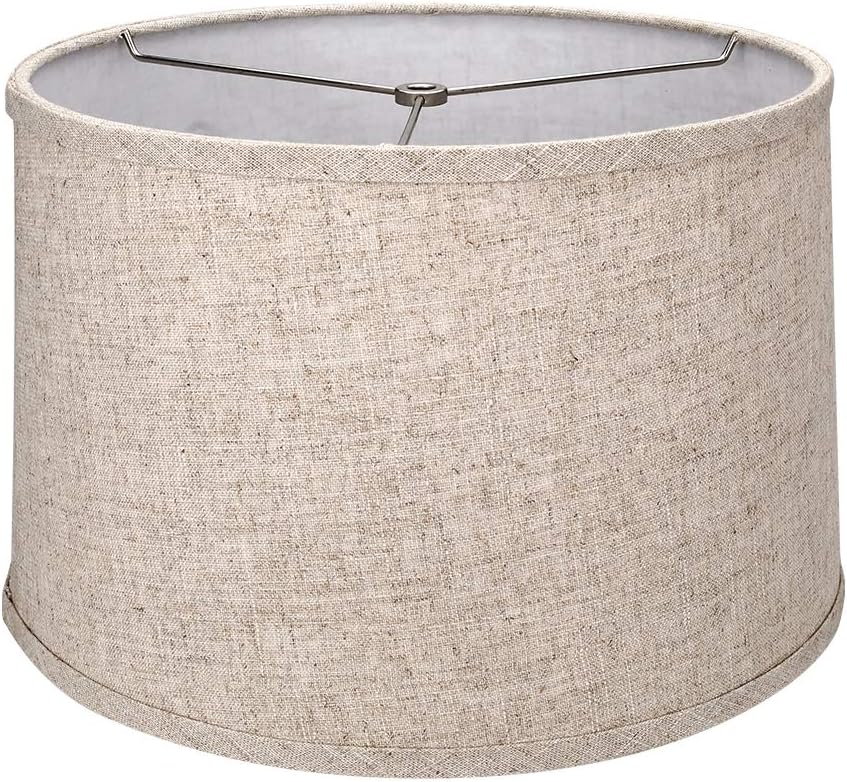 Tootoo Star Brown Lamp, Large White Linen Drum Lamp Shade