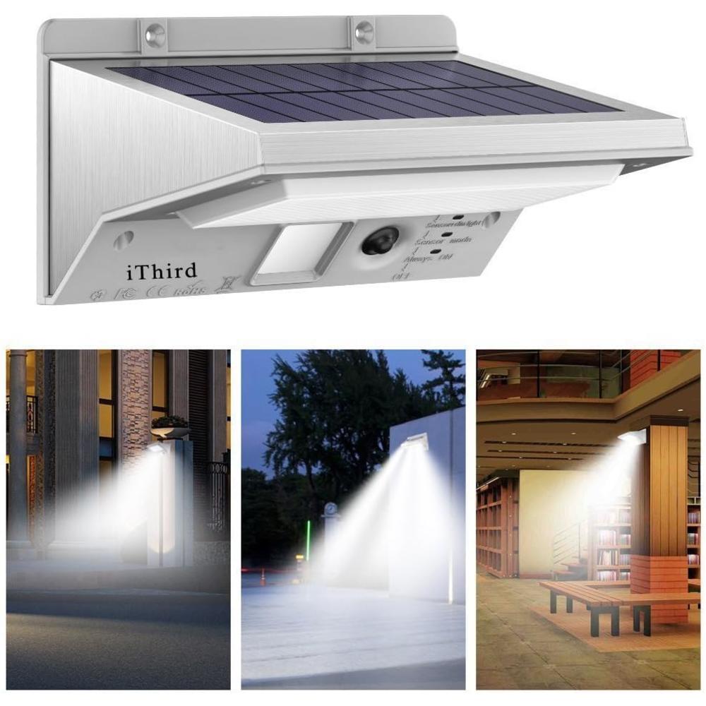 iThird Solar Lights Outdoor Motion Sensor, iThird LED Solar Powered Security Lights Stainless Steel for Yard Patio Garage Waterproof 3