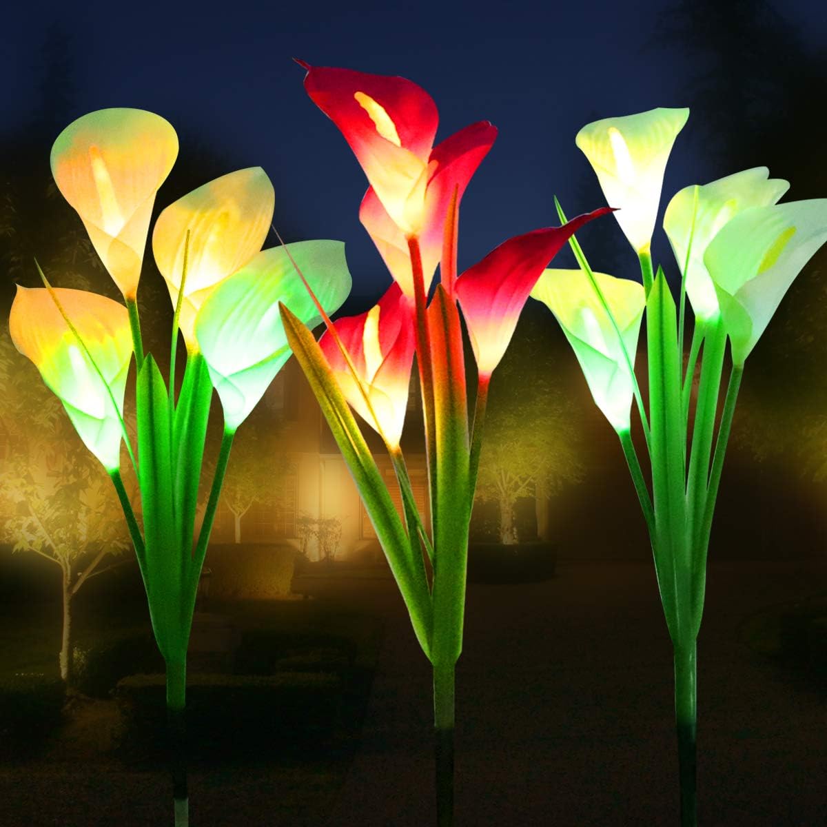 WOSPORTS Solar Lights Outdoor Garden Stake Flower Lights, Multi Color Changing LED Lily Solar Powered Lights for Patio, Lawn, G