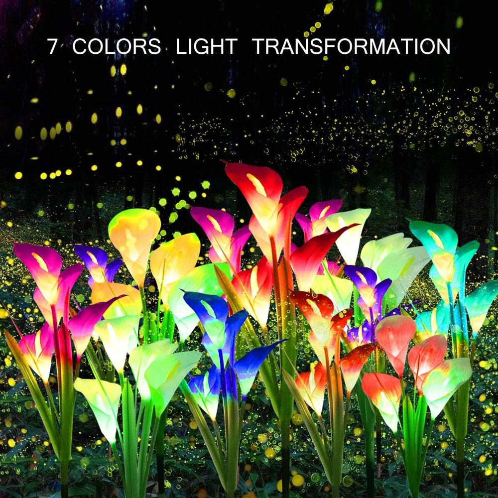 WOSPORTS Solar Lights Outdoor Garden Stake Flower Lights, Multi Color Changing LED Lily Solar Powered Lights for Patio, Lawn, G