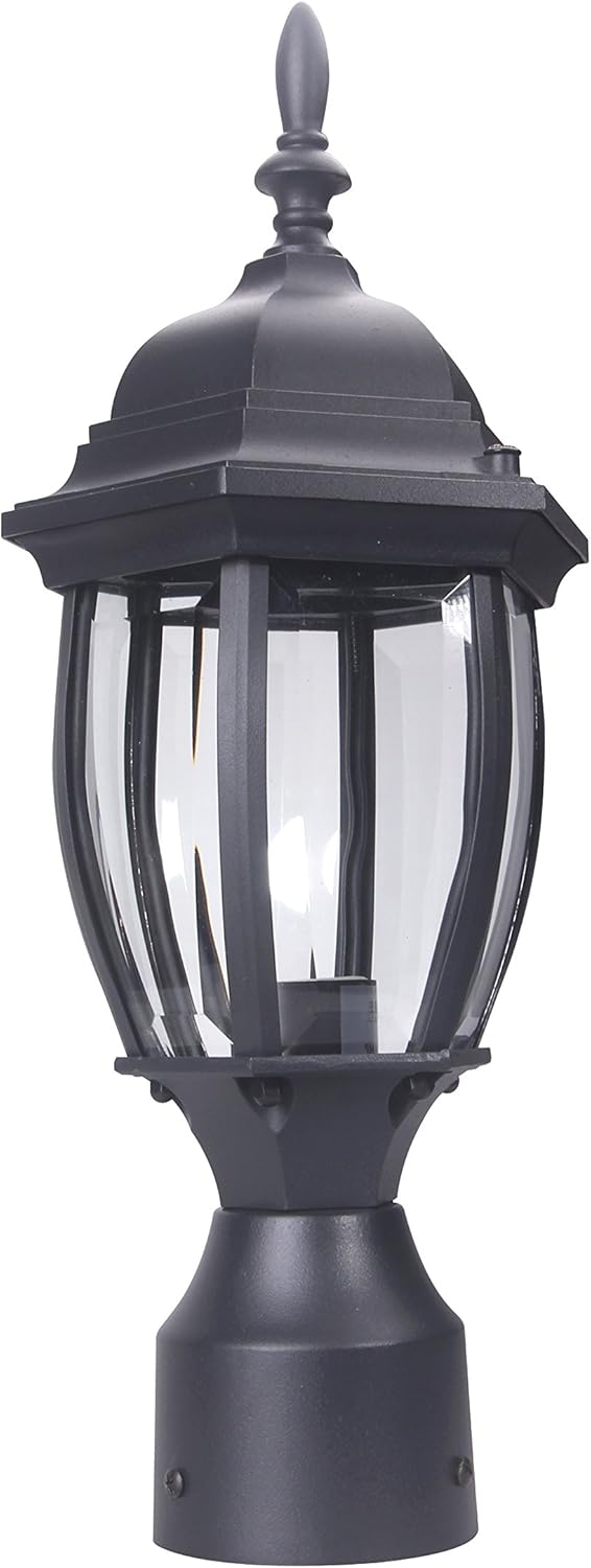 Lit Path Lt Pl001 Blk Outdoor Post Light Pole Lantern Lighting Fixture With One E26 Base Max 100w Aluminum Housing Plus Glass Matte Black Finish Light Pole Lantern Lighting Fixture, Outdoor Post Light Fixtures White
