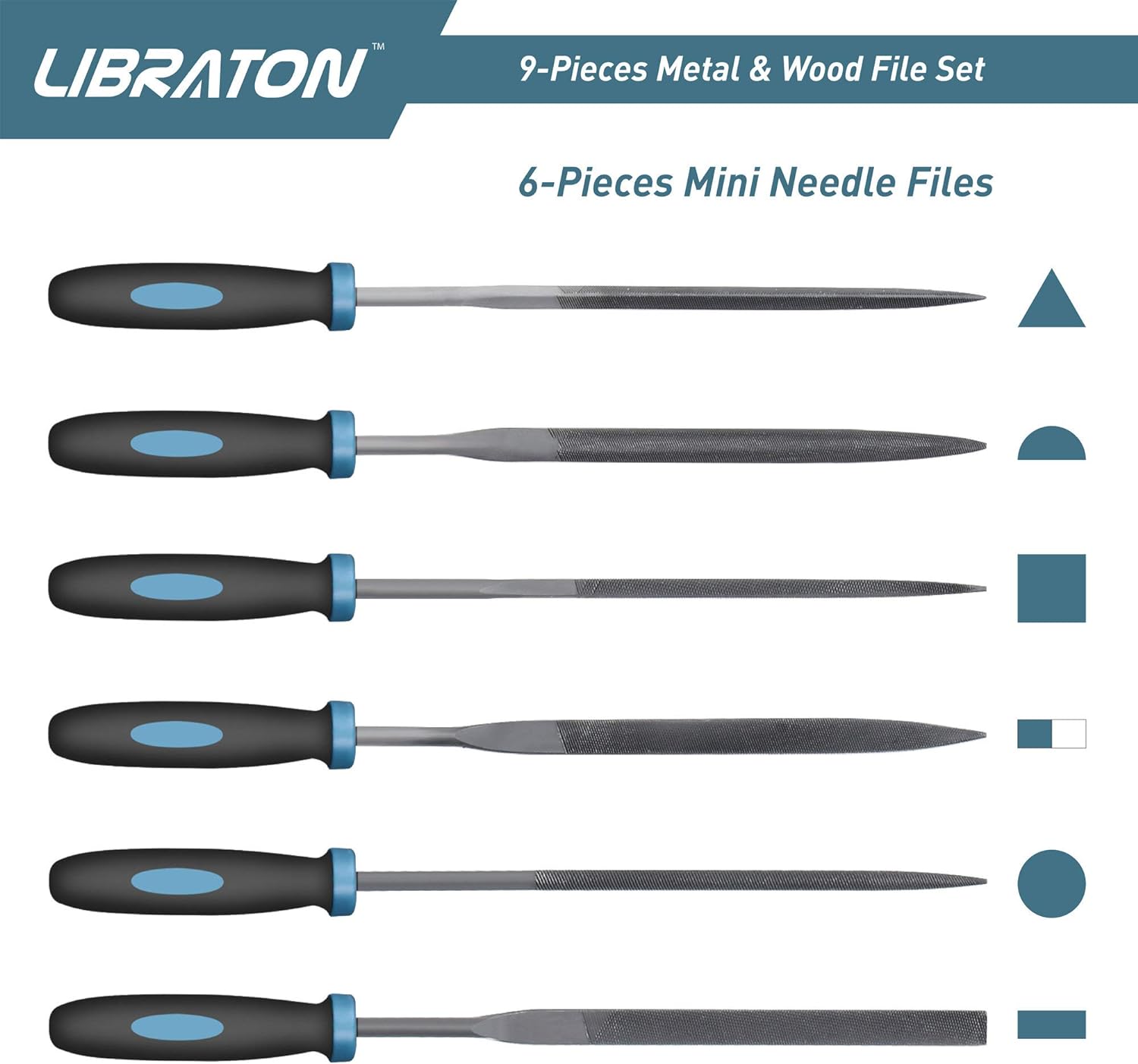 Libraton Metal Hand File Set 9PCs, Wood Files Rasps, Needle Files, Flat, Round, Half-Round Files for Woodworking, Metal, Carpen