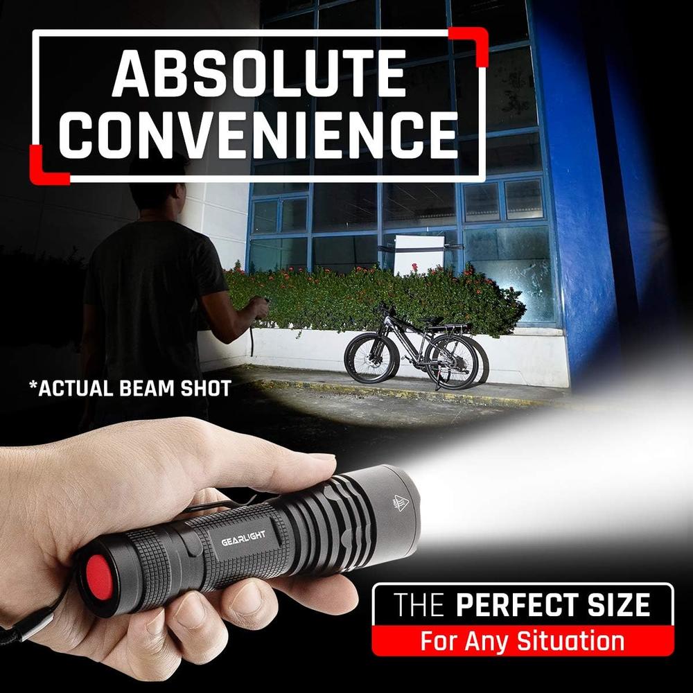 GearLight Tac LED Tactical Flashlight [2 Pack] - Single Mode, High Lumen, Zoomable, Water Resistant, Flash Light - Camping Accessories, E