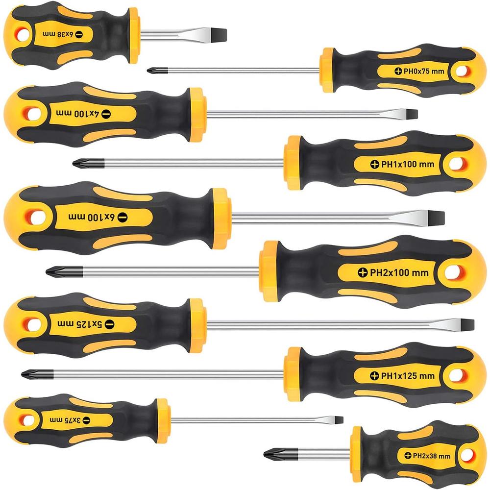 Amartisan 10-Piece Magnetic Screwdrivers Set, 5 Phillips and 5 Slotted Tips Professional Cushion Grip Screwdriver Set (10-Piece