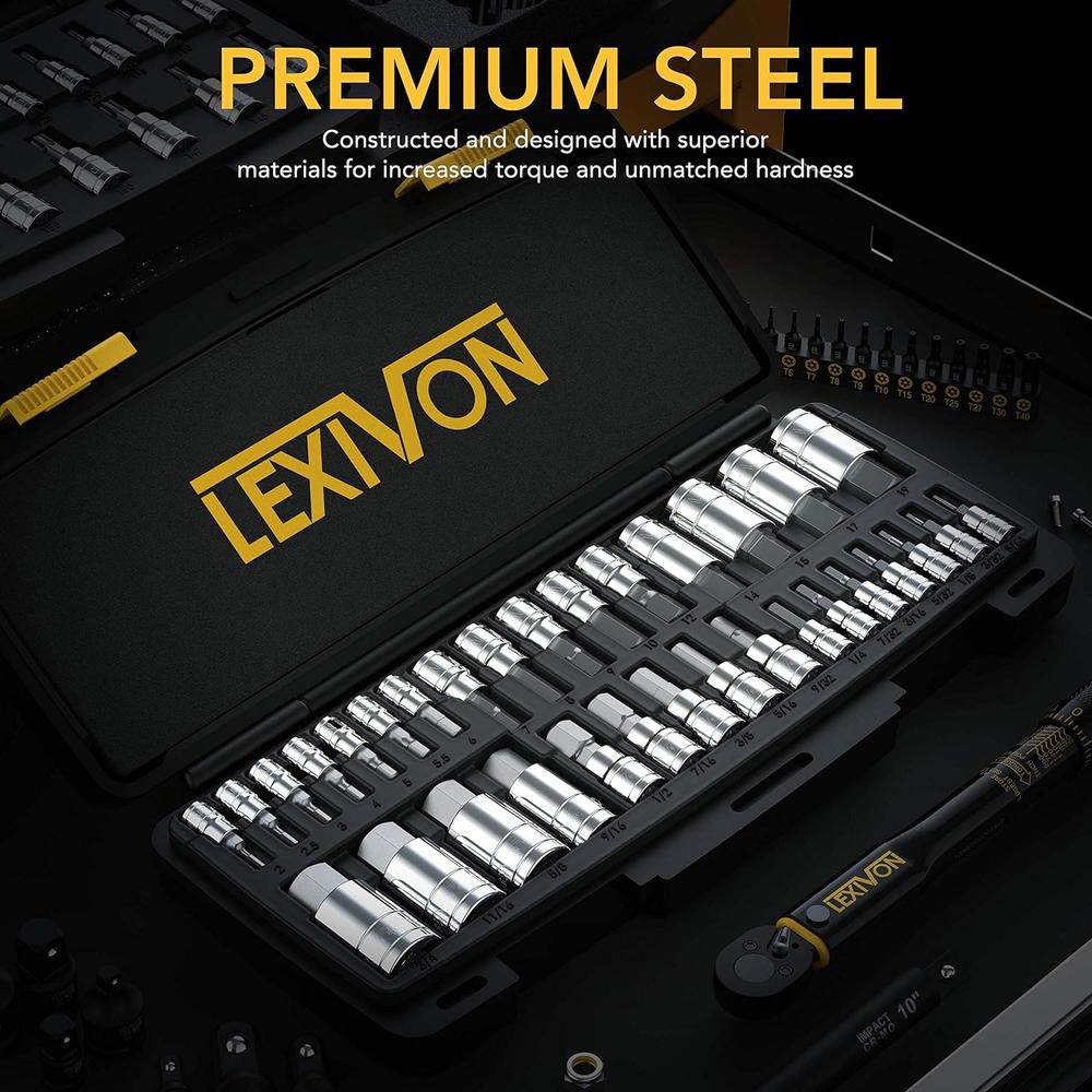 LEXIVON Master HEX Bit Socket Set, Premium S2 Alloy Steel | Complete 32-Piece, SAE and Metric Set | Enhanced Storage Case (LX-144)