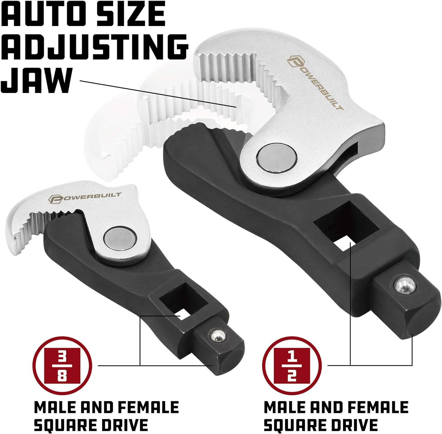 Powerbuilt 2 Piece Spring-Loaded Auto Size Adjusting Crowfoot Wrench Set, Universal Wrench , Multi-Size Wrench, Self-Adjusting Wrench, Pow