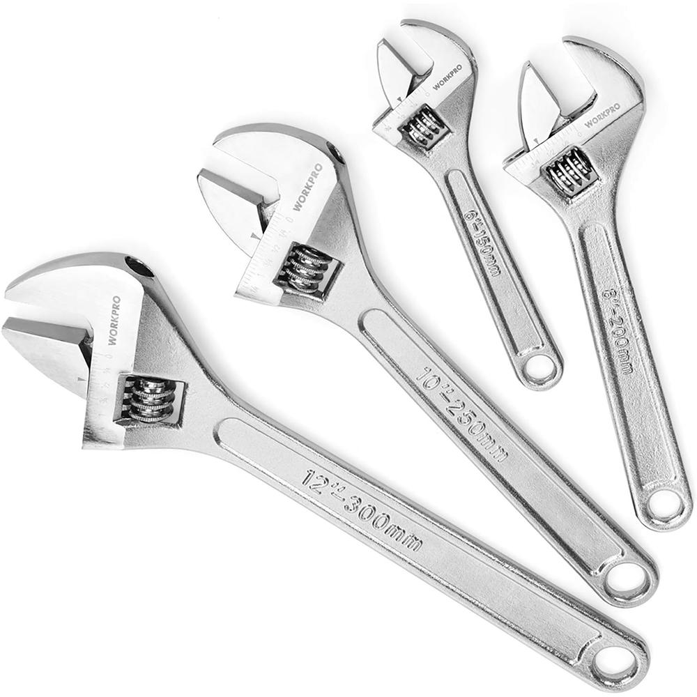 Hangzhou Great Star Industrial WORKPRO 4-piece Adjustable Wrench Set, Forged, Heat Treated, Chrome-plated (6-inch, 8-inch, 10-inch, 12-inch)