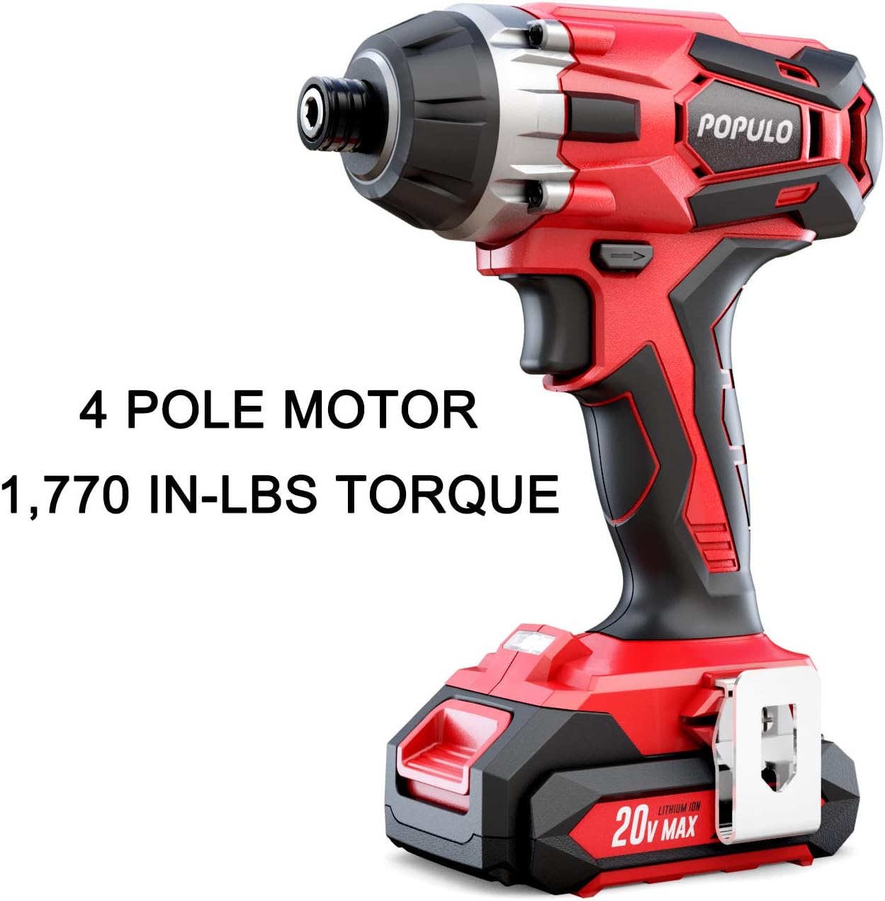 POPULO Impact Driver Kit, 1770 in-lbs 20V Max Lithium Ion Cordless 1/4" Hex Impact Drill, 0-2900RPM Variable Speed, Battery, Fast