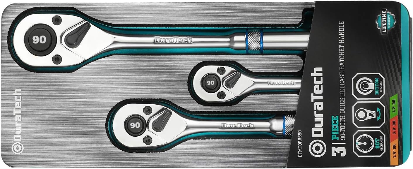 Hangzhou Great Star Industrial Duratech 3 Piece Ratchet Set 1 4 3 8 1 2 Drive Ratchet Handle 90 Tooth Quick Release Reversible Cr V W Hangzhou Great Star Industrial Duratech 3 Piece Ratchet Set 1 4 3 8 1 2 Drive Ratchet Handle 90 Tooth Quick Release Reversible Cr V W