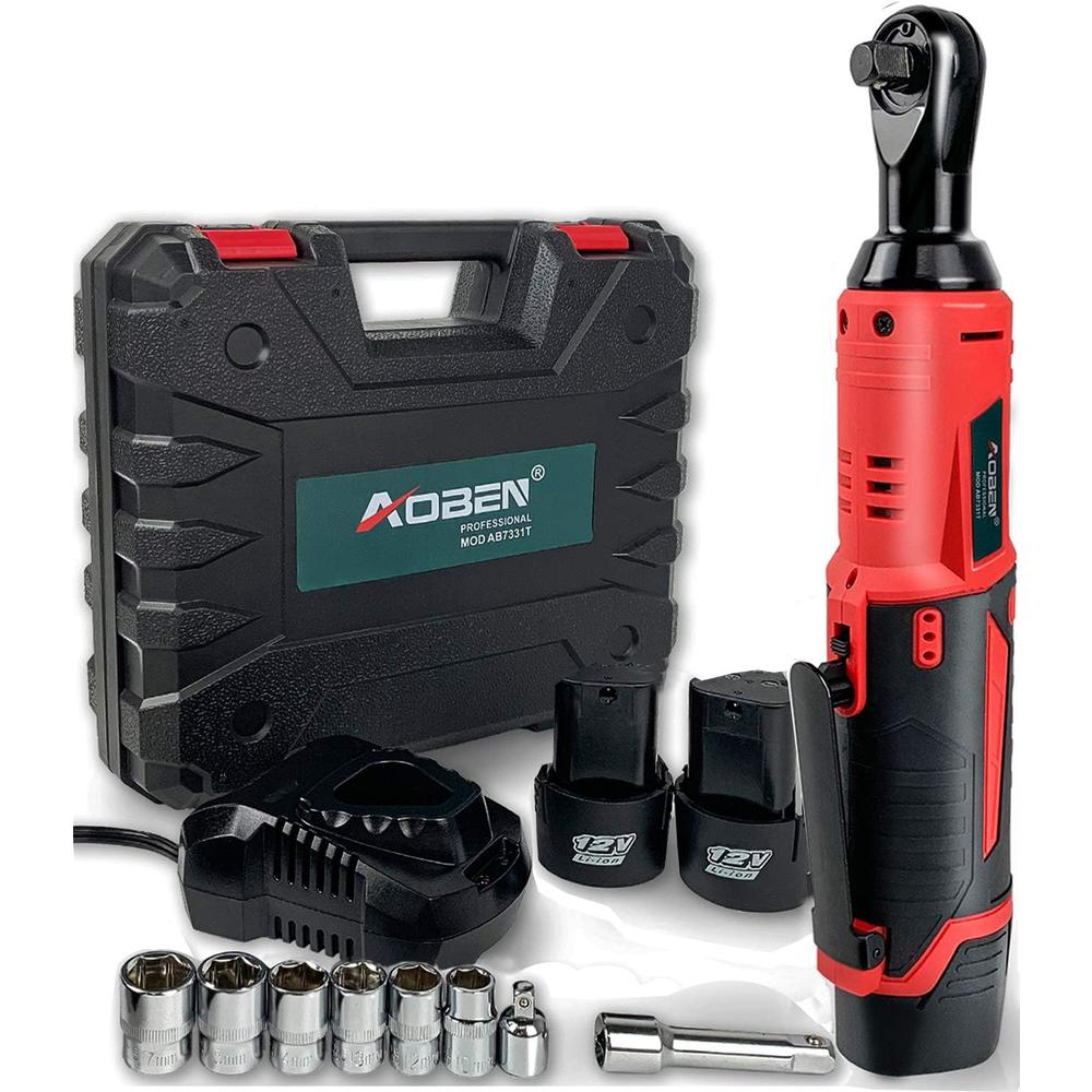 AOBEN Cordless Electric Ratchet Wrench Set,  3/8" 12V Power Ratchet Tool Kit With 2 Packs 2000mAh Lithium-Ion Battery And Charge