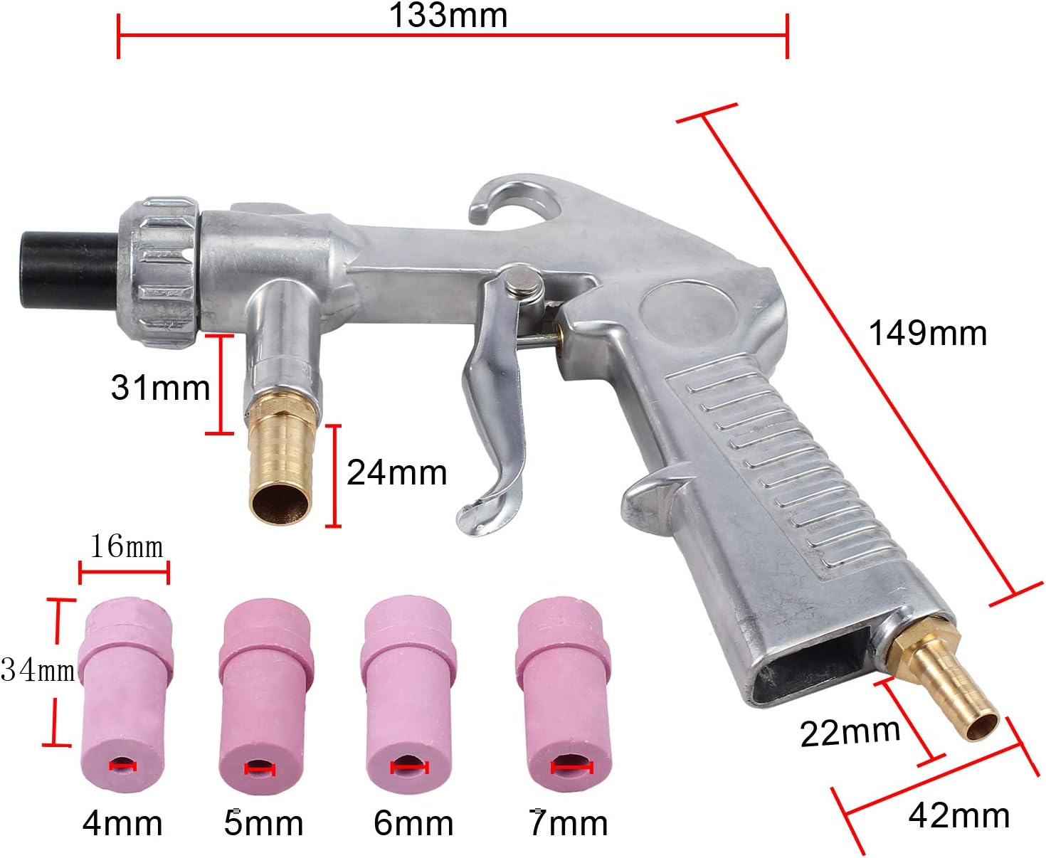 Fedlink AMTOVL Sand Blasting Gun Sandblaster + 4Pcs Ceramic Nozzles + Extra Iron Nozzle Tip Set