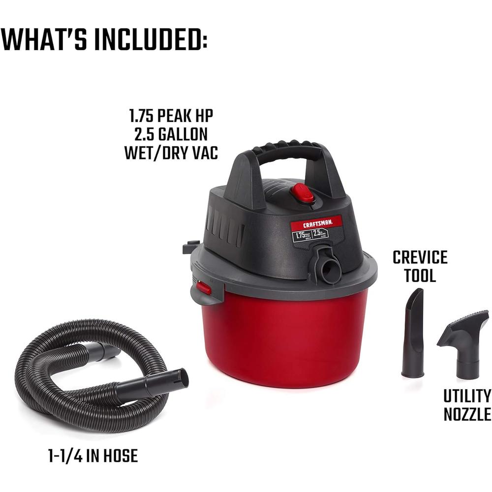 Emerson Tool Company CRAFTSMAN CMXEVBE17250 2.5 gallon 1.75 Peak Hp Wet/Dry Vac, Portable Shop Vacuum with Attachments