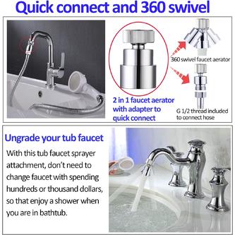 Qmlala Shower Adapter For Tub Faucet, Sprayer Attachment For Square Bathtub Faucet