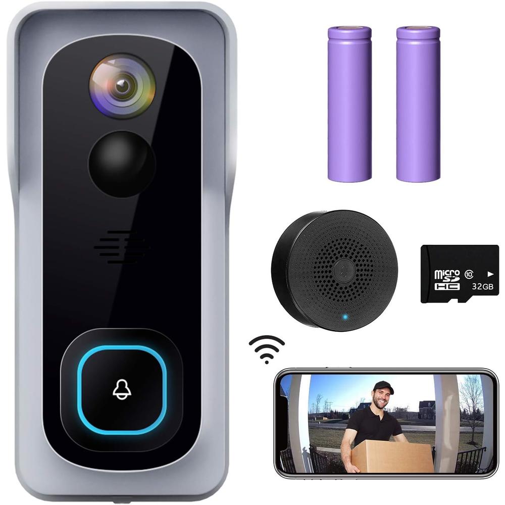 XTU WiFi Video Doorbell Camera,  Wireless Doorbell Camera with Chime, 1080P HD, 2-Way Audio, Motion Detection, IP65 Waterproof, Clo