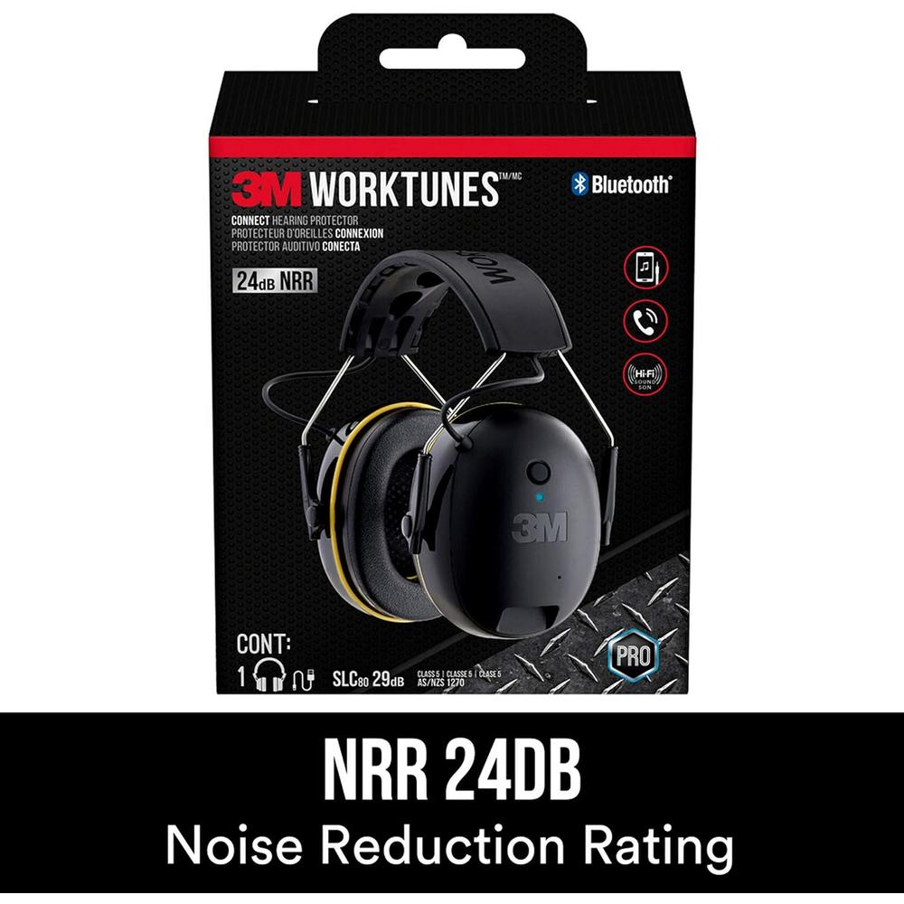 3M WorkTunes Connect Hearing Protector with Bluetooth Technology, 24 dB NRR, Ear protection for Mowing, Snowblowing, Construction,