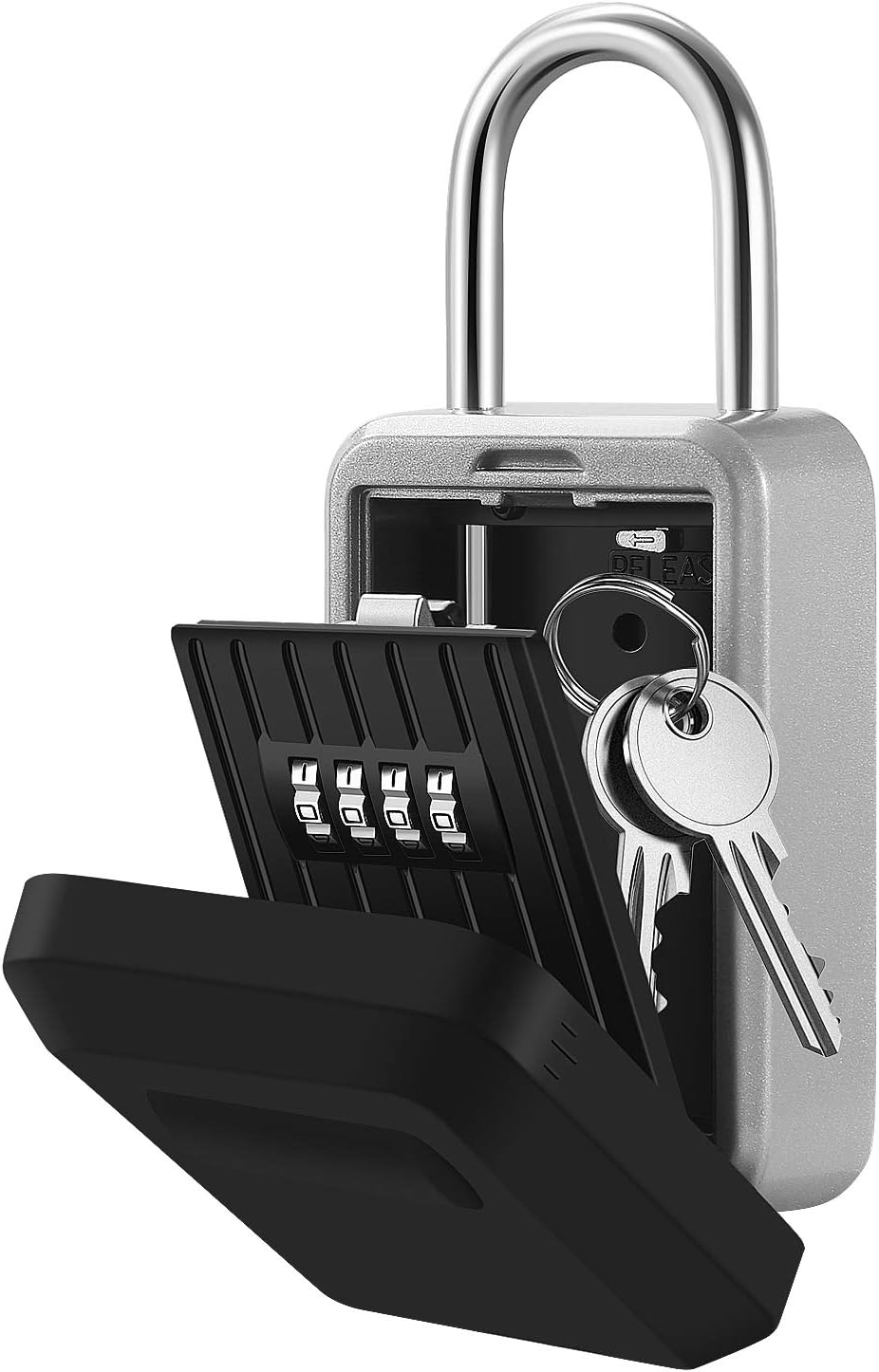 Flexzion Key Lock Box With Key Storage Safe Box 4 Digit Combination Lock Detachable Dual Open U Shape Lock Security Storage Holder Cod