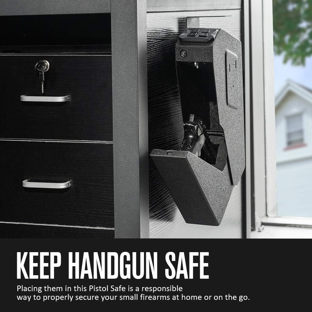 Generic RPNB Mounted Firearm Gun Safe with Auto Open Lid 4-Digit PIN Keypad Lock Handgun Safe