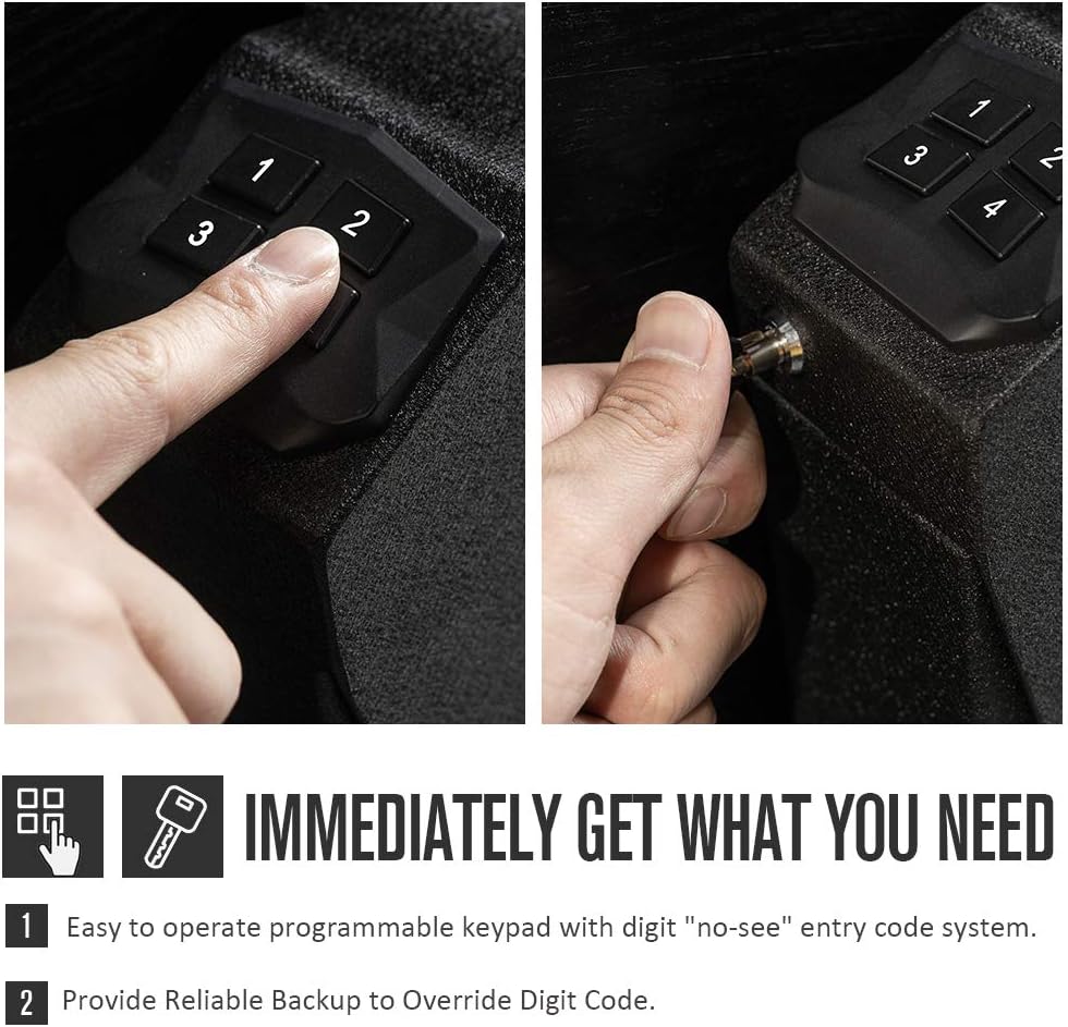 Generic RPNB Mounted Firearm Gun Safe with Auto Open Lid 4-Digit PIN Keypad Lock Handgun Safe