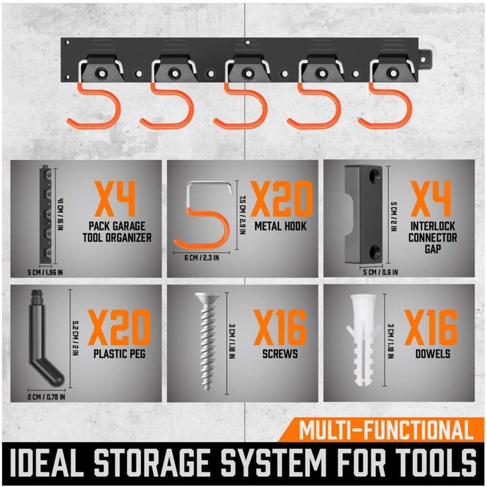 HORUSDY 64 Inch Adjustable Storage System, Wall Mount Tool Organizer, Tool Hangers for Mop and Broom Holder Shovel, Rake, Broom, Mop Ho