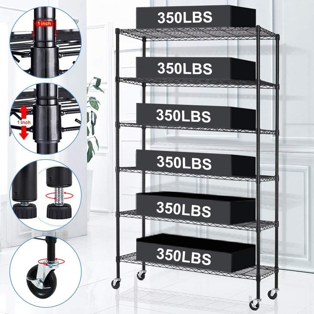 Wire Storage Shelves 82 X48 X18, Storage Metal Shelf Wire Shelving Unit With Wheels 82 X48 X18