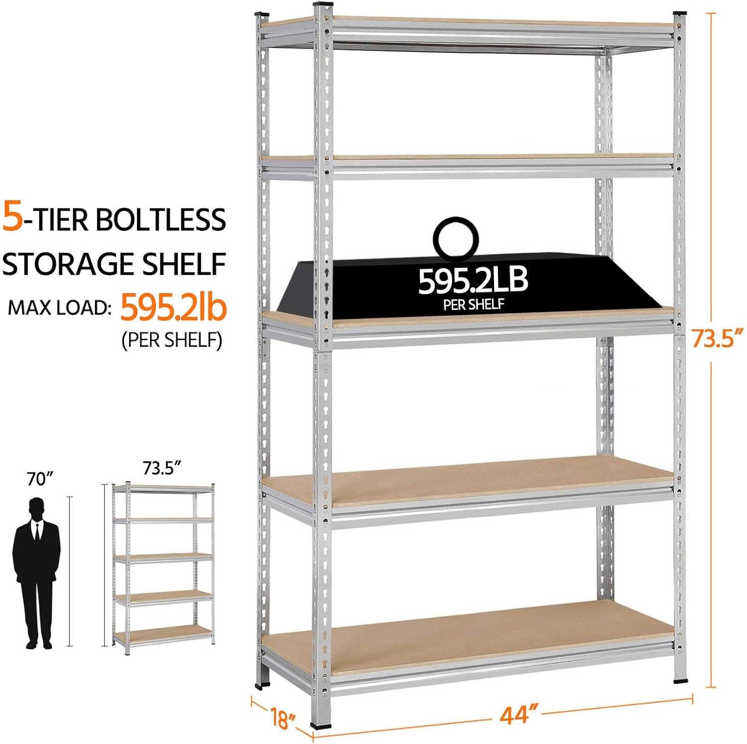 Topeakmart 5 Tier Storage Shelves, Adjustable Garage Shelving