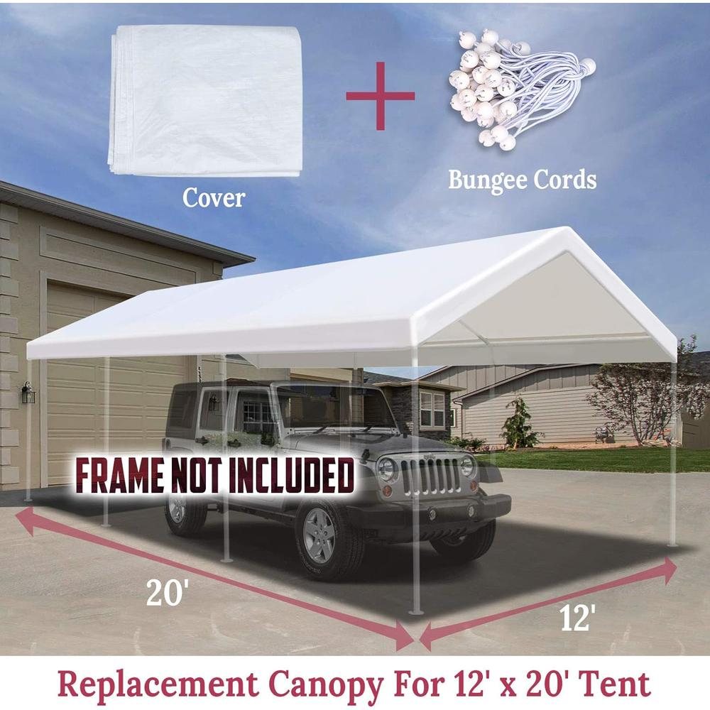 Benefit-USA BenefitUSA 12'x20' Carport Canopy Tent Garage Replacement Top Tarp Car Shelter Cover w/Ball Bungees (with Edge)