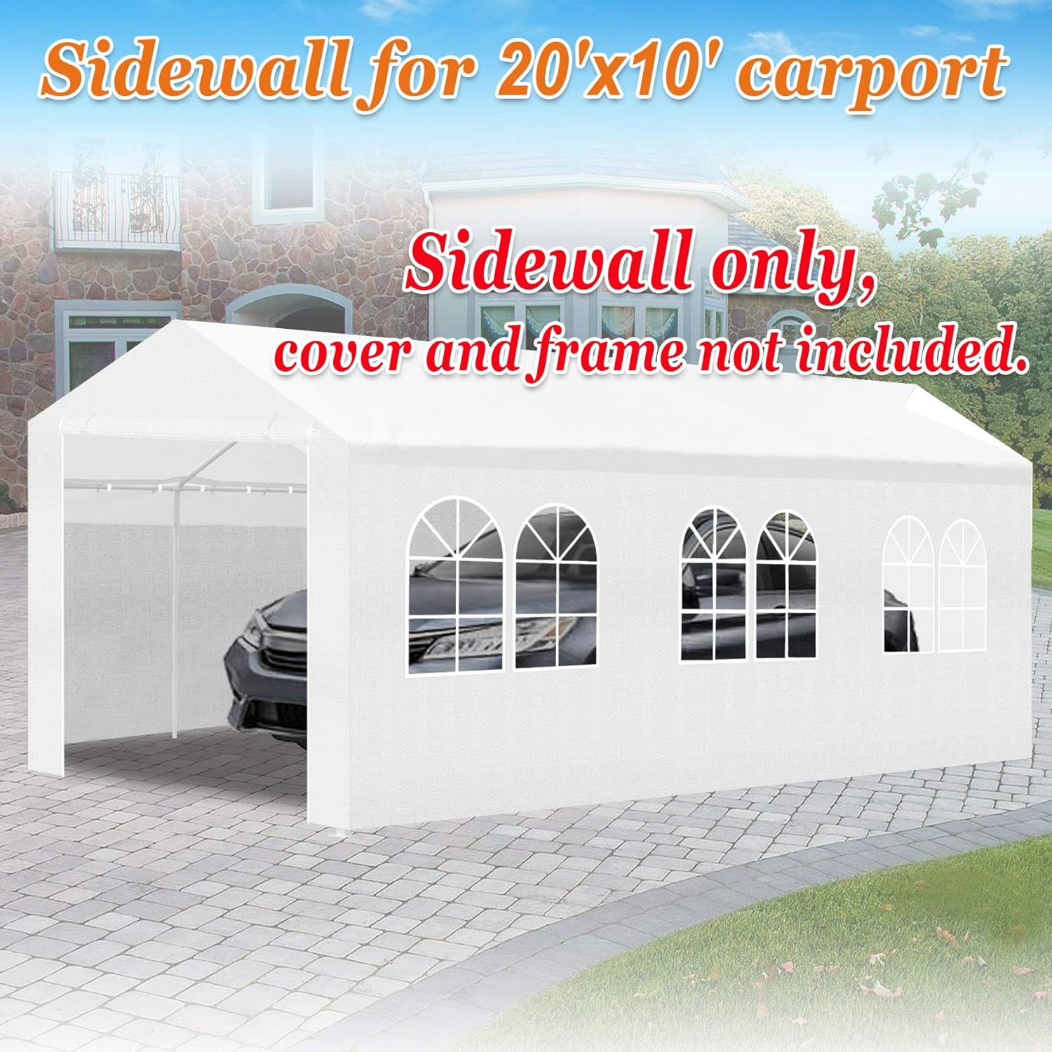 Strong Camel 10 x 20-Feet Carport Replacement Top Canopy Side Wall for Tent Top Garage Carport Shelter (Frame is not Included) (Side W