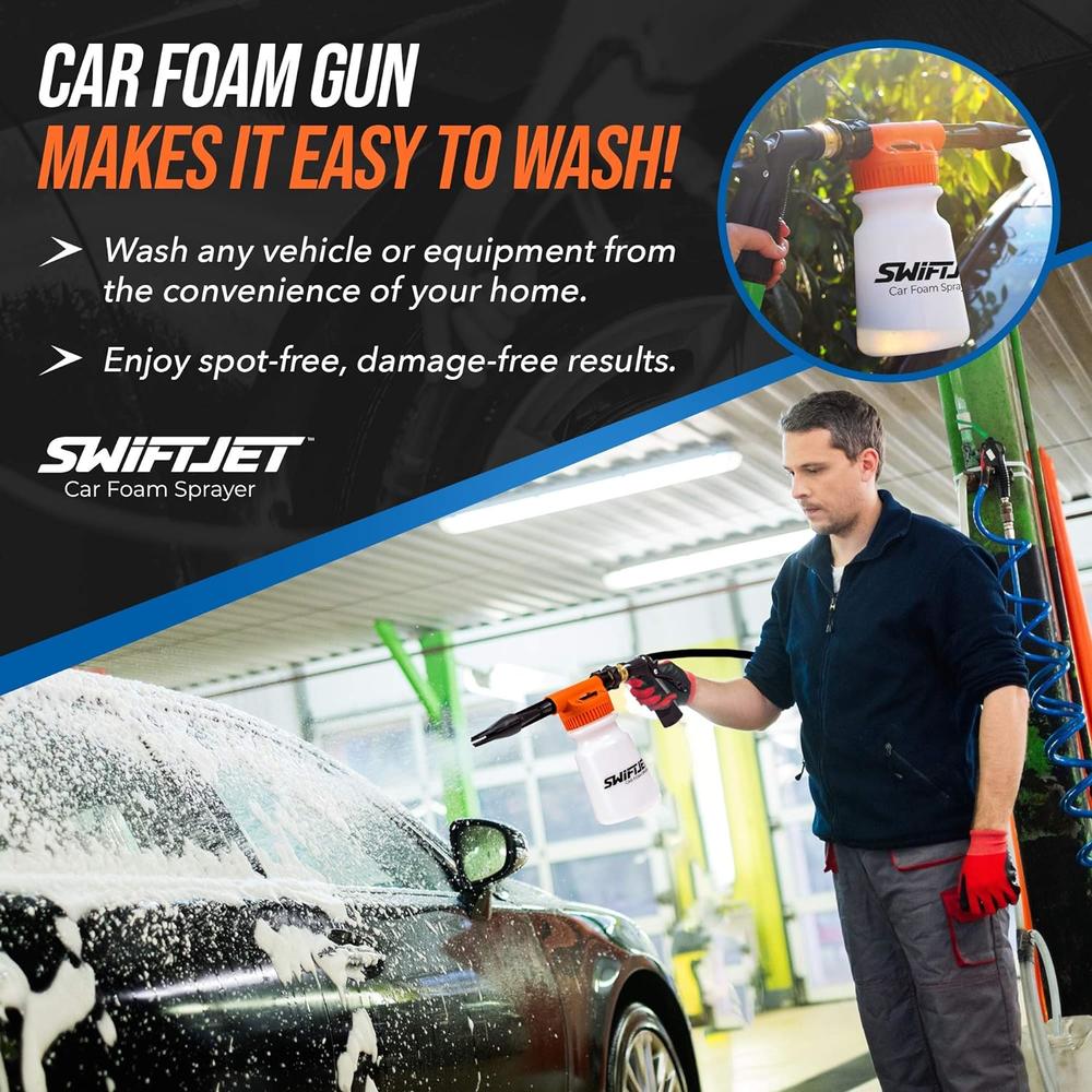 SwiftJet Car Wash Foam Gun Sprayer with Microfiber Wash Mit - Adjustable  Water Pressure