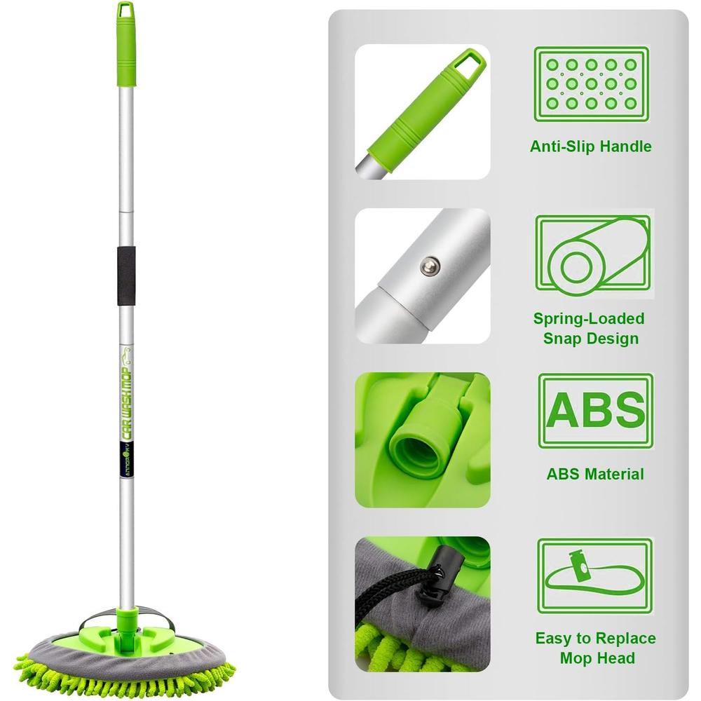 anngrowy 62" Microfiber Car Wash Brush Mop Kit Mitt Sponge with Long Handle Car Cleaning Supplies Kit Duster Washing Car T