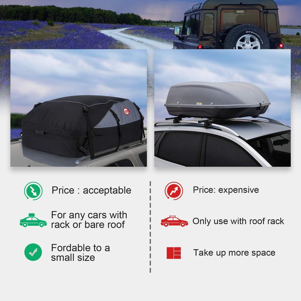 Adakiit Car Roof Bag Cargo Carrier, 20 Cubic Feet Waterproof Rooftop Luggage Bag Vehicle Softshell Carriers with 8 Reinforced Straps an