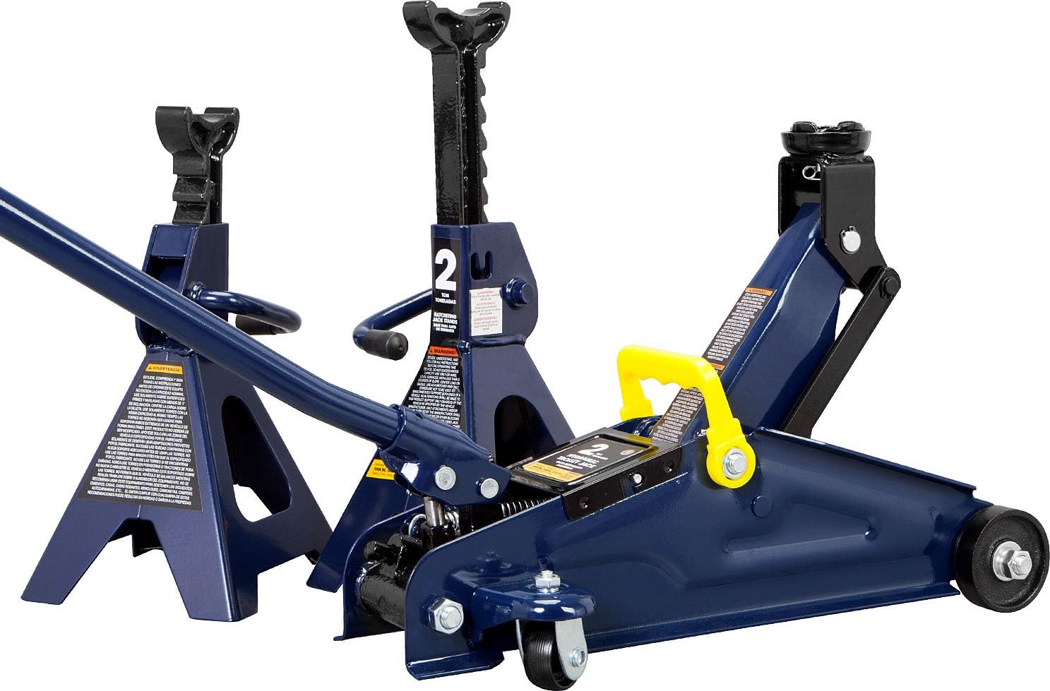 TCE AT82001U Torin Hydraulic Trolley Service/Floor Jack Combo with 2 Jack  Stands, 2 Ton (4,000 lb) Capacity, Blue