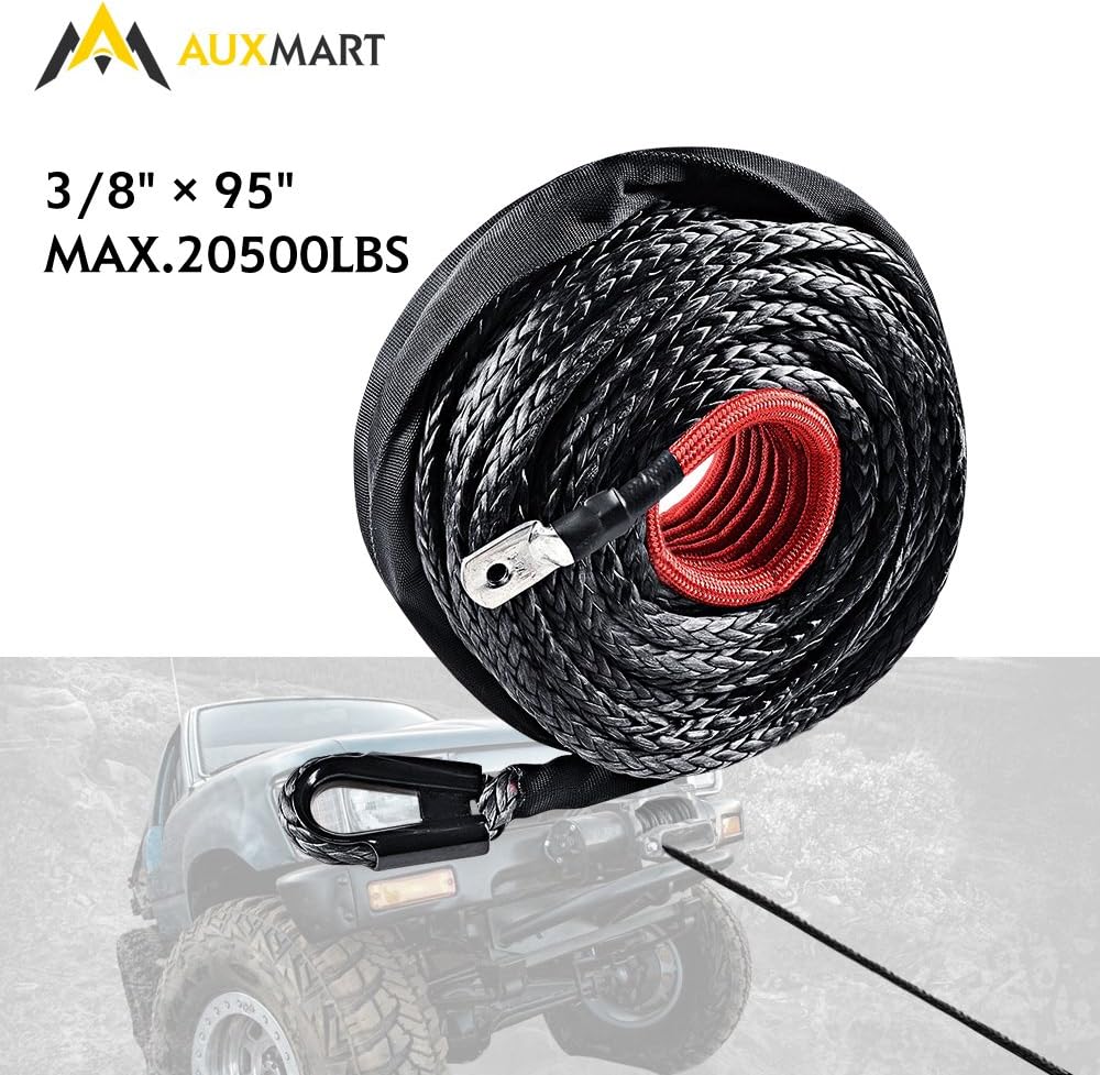 Auxmart Synthetic Winch Rope Winch Line Cable 20500LBs Protective Sleeve  95ft x 3/8