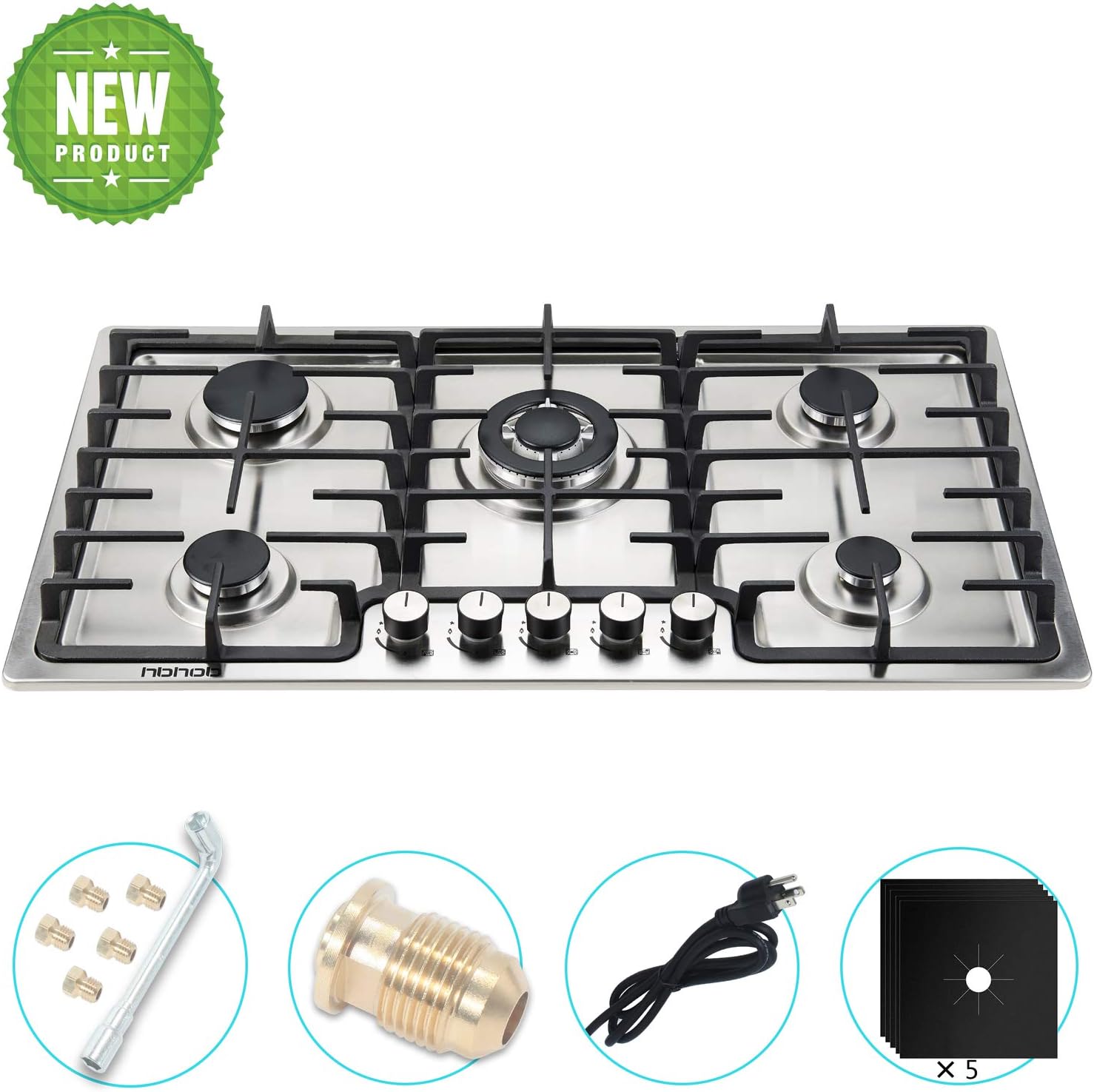 HBHOB HBS5910 35 inches Gas Cooktop 5 Burners Gas Stove gas ...
