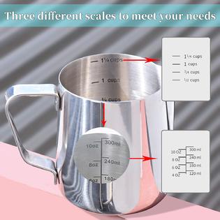 Yyp Milk Jug 3 Measurement Scales Including Cup Ml Oz Scale 304 Stainless Steel Steaming Frothing Pitcher For Coffee Machine Yyp Milk Jug 3 Measurement Scales Including Cup Ml Oz Scale 304 Stainless Steel Steaming Frothing Pitcher For Coffee Machine