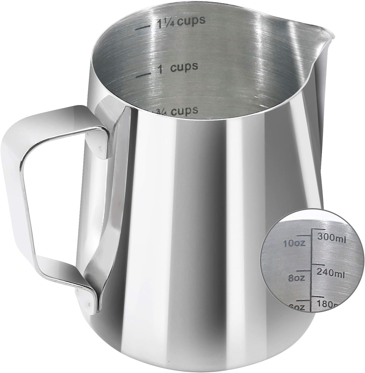 Yyp Milk Jug 3 Measurement Scales Including Cup Ml Oz Scale 304 Stainless Steel Steaming Frothing Pitcher For Coffee Machine Yyp Milk Jug 3 Measurement Scales Including Cup Ml Oz Scale 304 Stainless Steel Steaming Frothing Pitcher For Coffee Machine