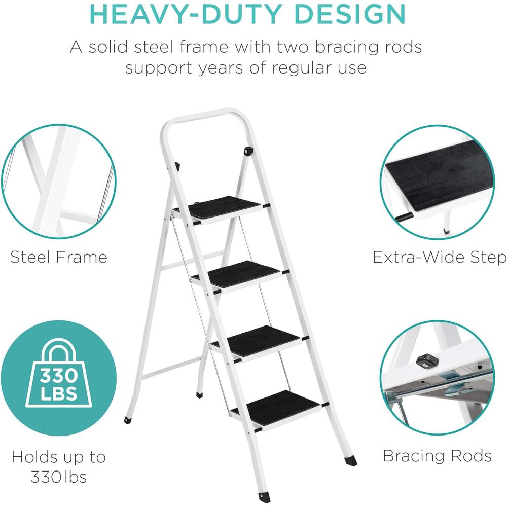Best Choice Products 4-Step Portable Folding Heavy-Duty Steel Ladder w/Hand Rail, Wide Platform Steps, 330lbs Capacity