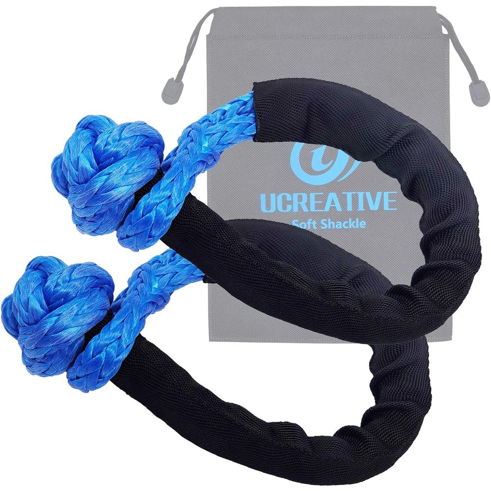 Ucreative Synthetic Soft Shackle 1/2 Inch x 22 Inch (38,000lbs Breaking Strength) with Extra Sleeves 2-Pack (Blue)