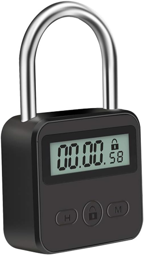 GreatYYT Metal Timer Lock, LCD Display Multi-Function Electronic Time, 99 Hours Max Timing, USB Rechargeable Timer Padlock (Black)