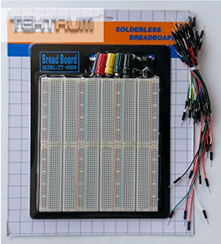 TEKTRUM EXTERNALLY POWERED SOLDERLESS 2200 TIE-POINTS EXPERIMENT PLUG-IN BREADBOARD WITH ALUMINUM BACK PLATE AND JUMPER WIRES