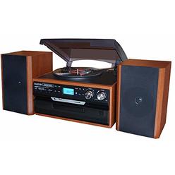 Boytone Bt-24Mb Bluetooth Classic Style Record Player Turntable With Am/Fm Radio, Cd/Cassette Player, 2 Separate Stereo Speakers